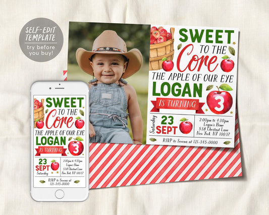 Apple Birthday Invitation With Photo Editable Template