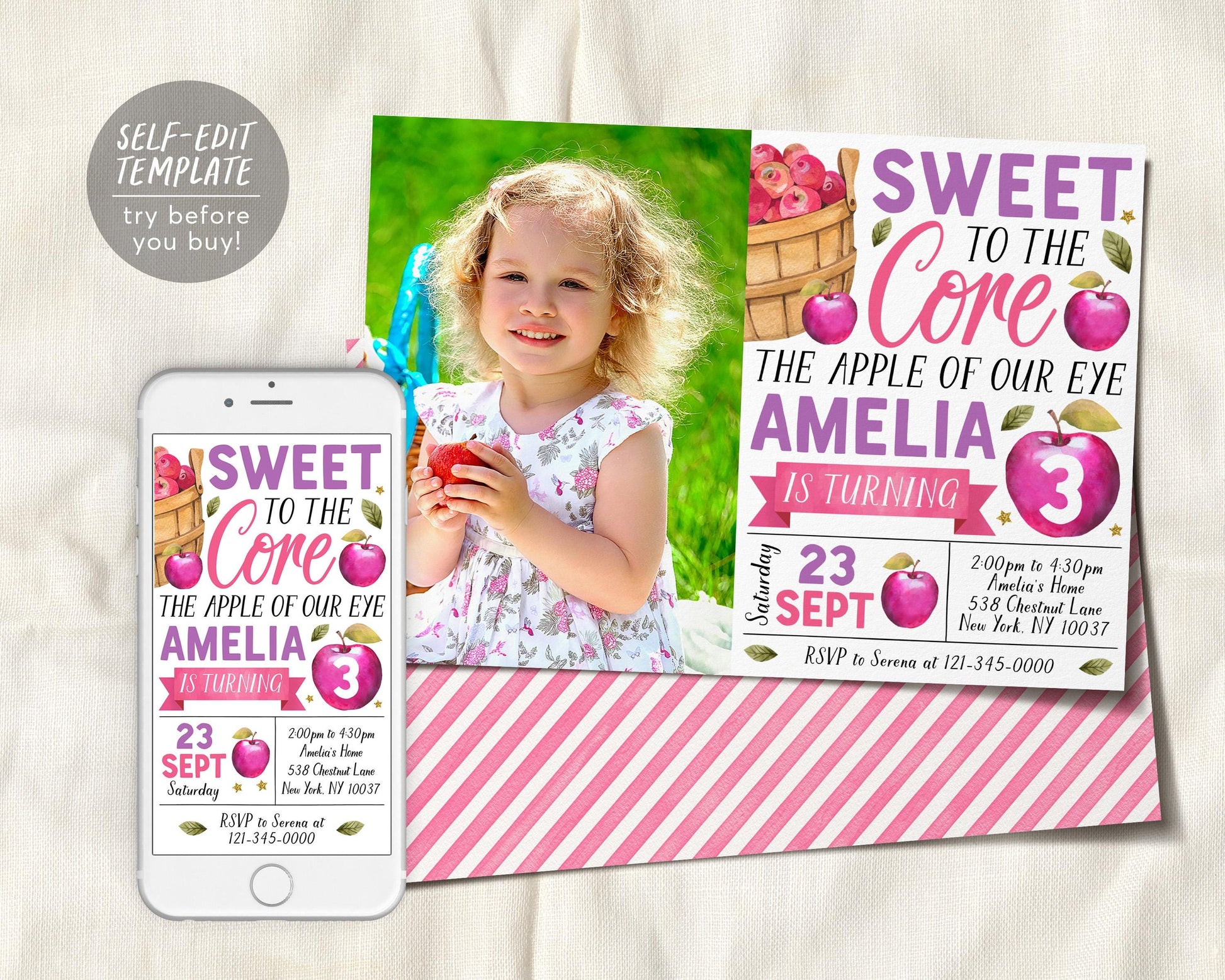 Apple Birthday Invitation With Photo Editable Template