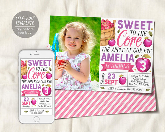 Apple Birthday Invitation With Photo Editable Template