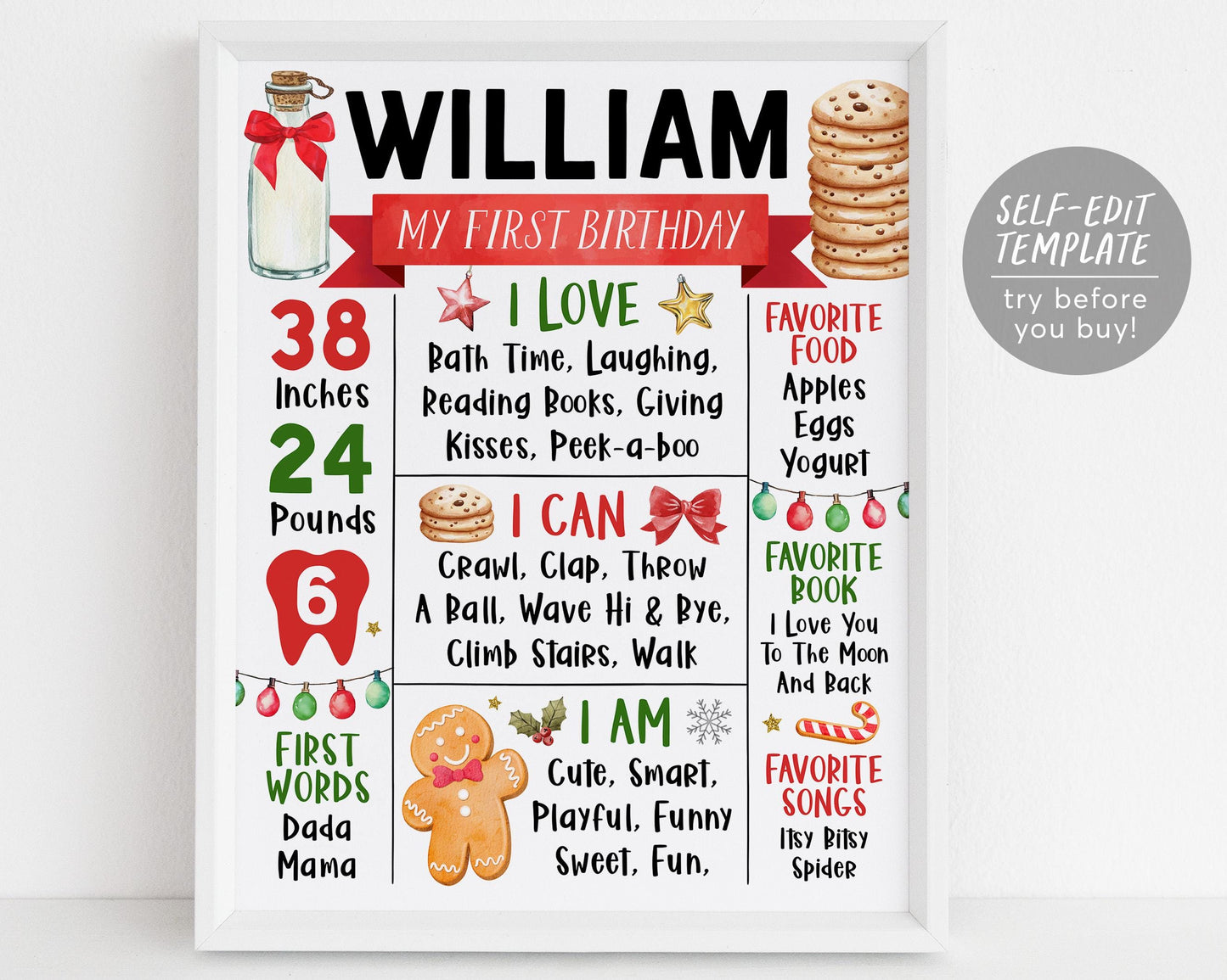 Milk and Cookies Birthday Milestone Sign Editable Template