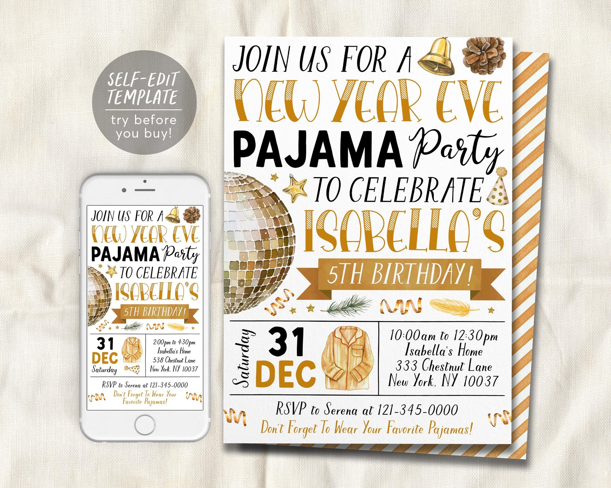 New Year Eve Pajama Party Invitation Editable Template