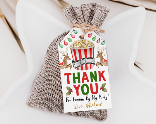 Christmas Movie Night Favor Tags Editable Template