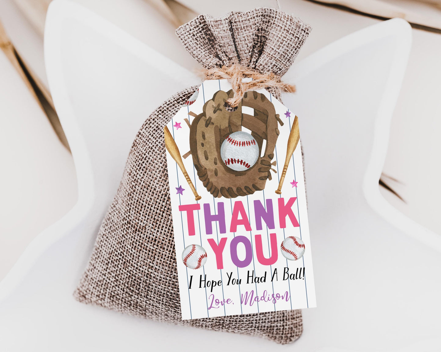 Baseball Birthday Party Favor Tags Editable Template
