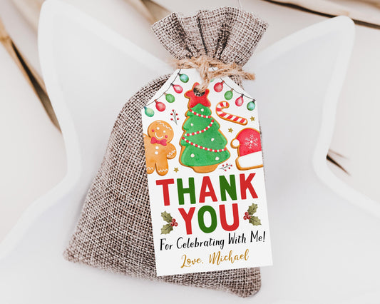 Christmas Cookie Favor Tags Editable Template, Holiday Cookie Decorating Birthday Party Thank You Gift Tag, Gingerbread Man Baking Party