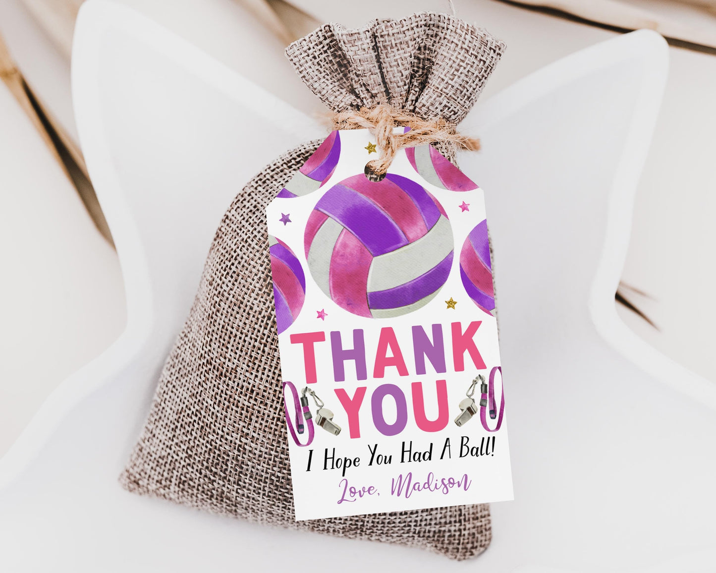 Volleyball Birthday Party Favor Tags Editable Template