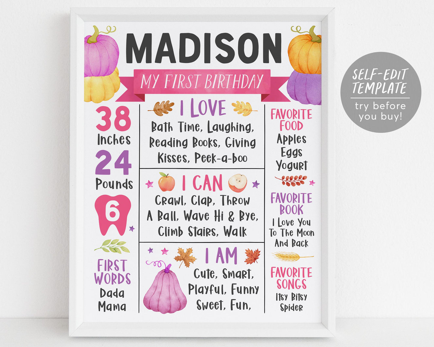 Pumpkin Milestone Sign Editable Template