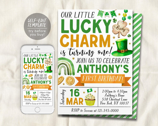 Lucky Charm Birthday Invitation Editable Template