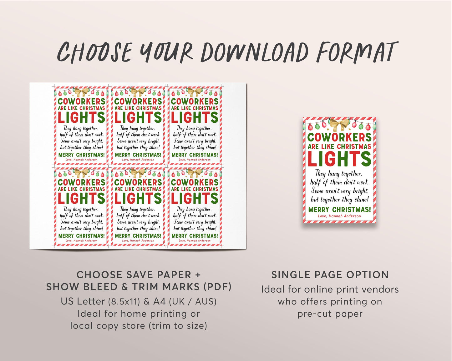 Coworkers Are Like Christmas Lights Card Tag Editable Template, Light of Coworkers Poem Christmas Ornament, Holiday Colleague Boss Employee
