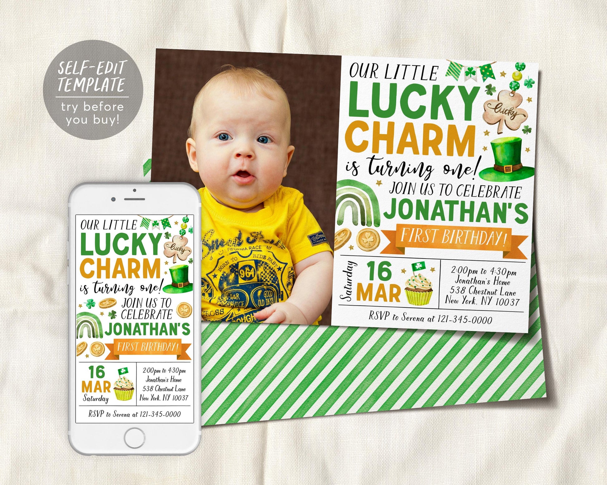 Lucky Charm Birthday Invitation With Photo Editable Template