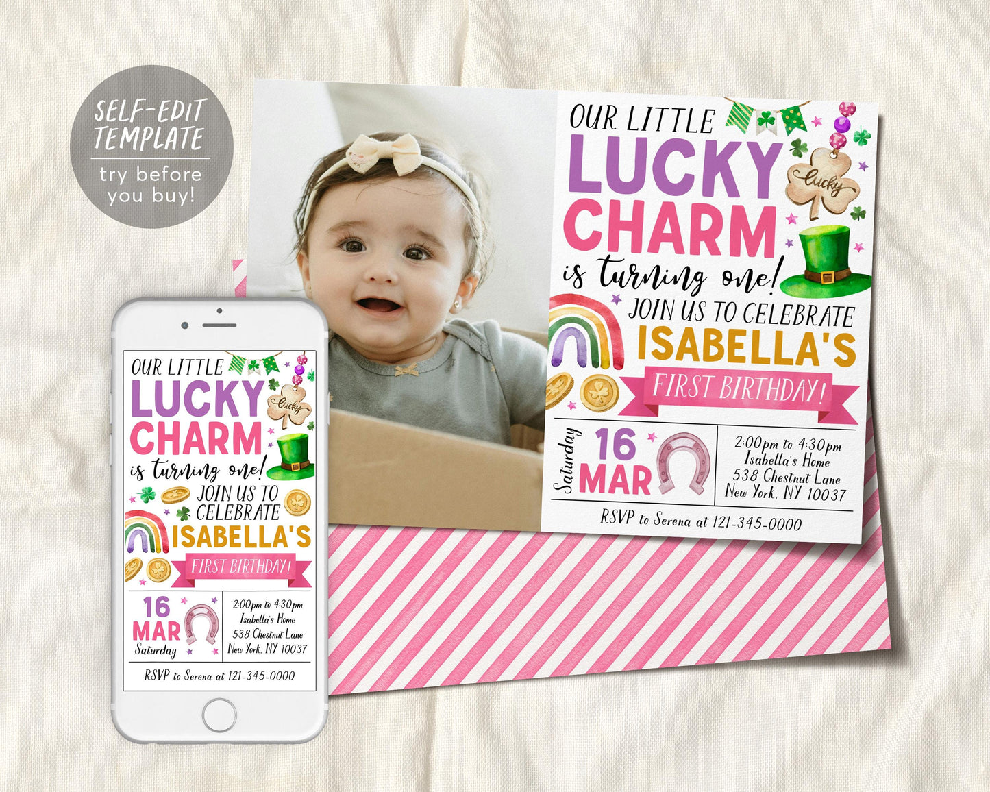 Lucky Charm Birthday Invitation With Photo Editable Template