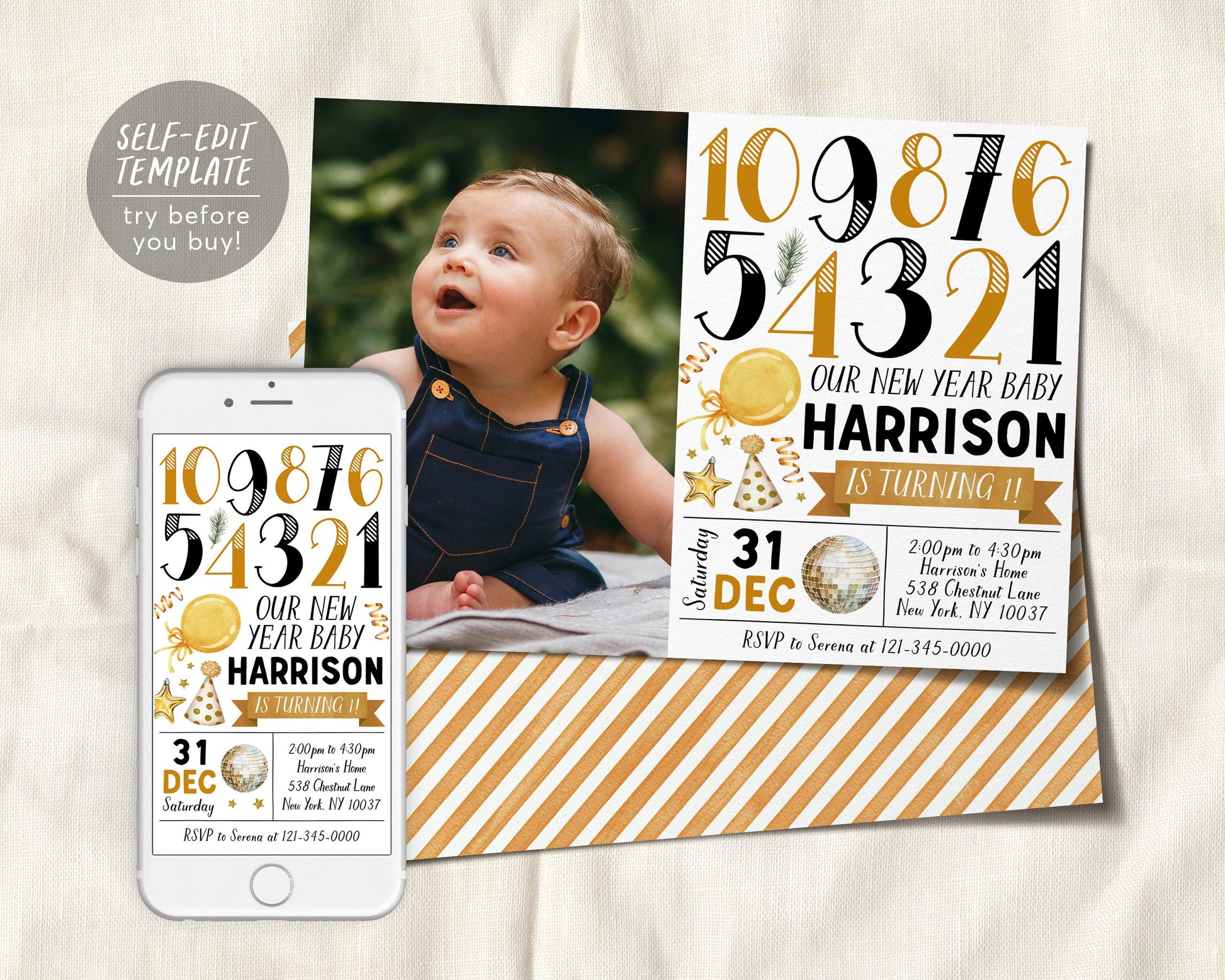 Countdown to One 1st Birthday Invitation With Photo Editable Template