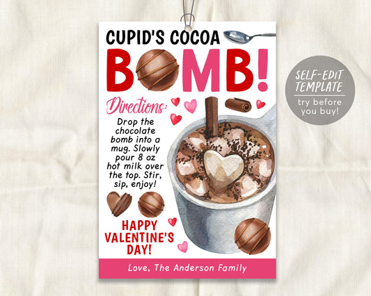 Valentine&#39;s Day Cocoa Bomb Gift Tag Editable Template