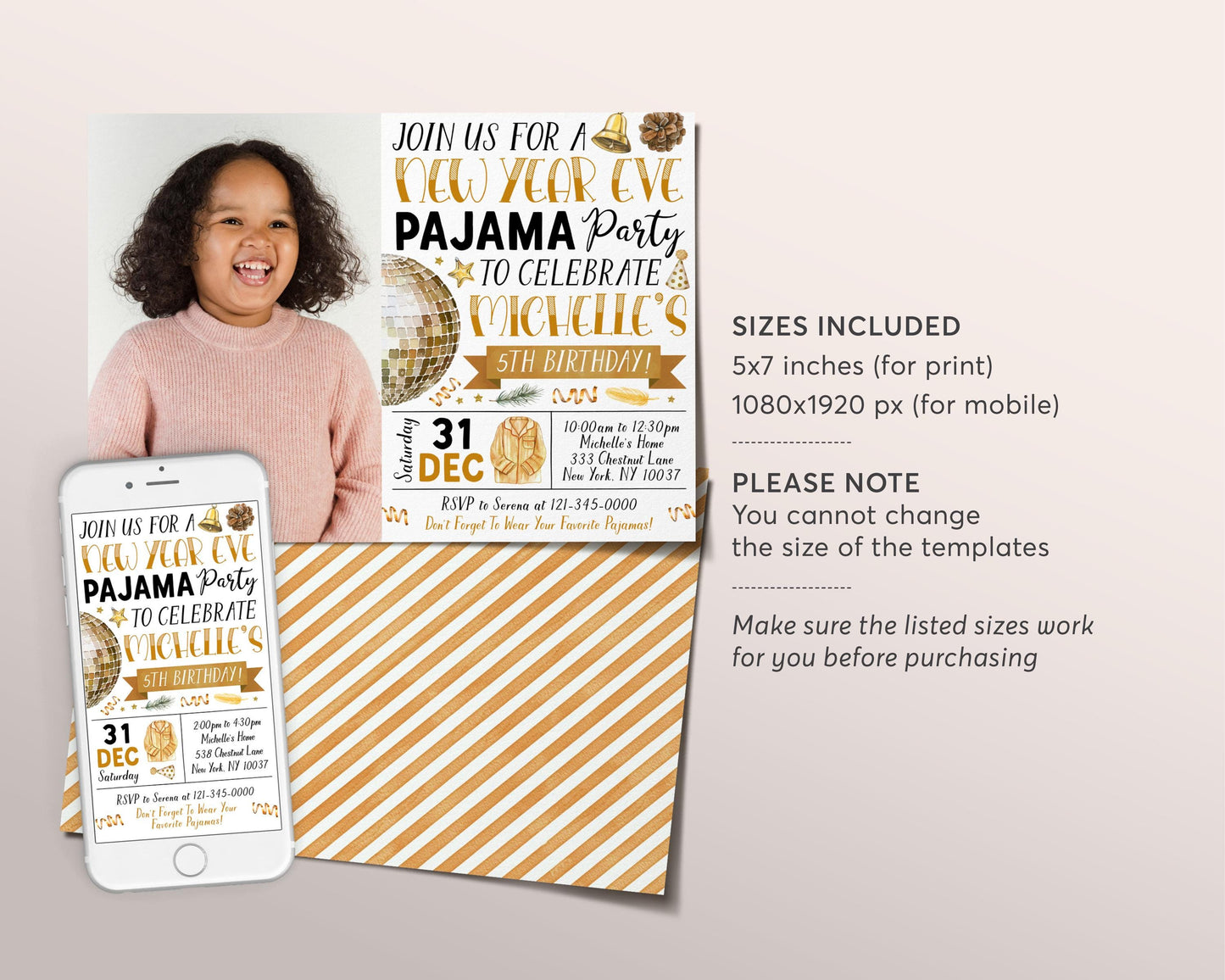 New Year Eve Pajama Party Invitation With Photo Editable Template, NYE Slumber Birthday Party Invite, New Years Sleepover Pajamas Party PJs