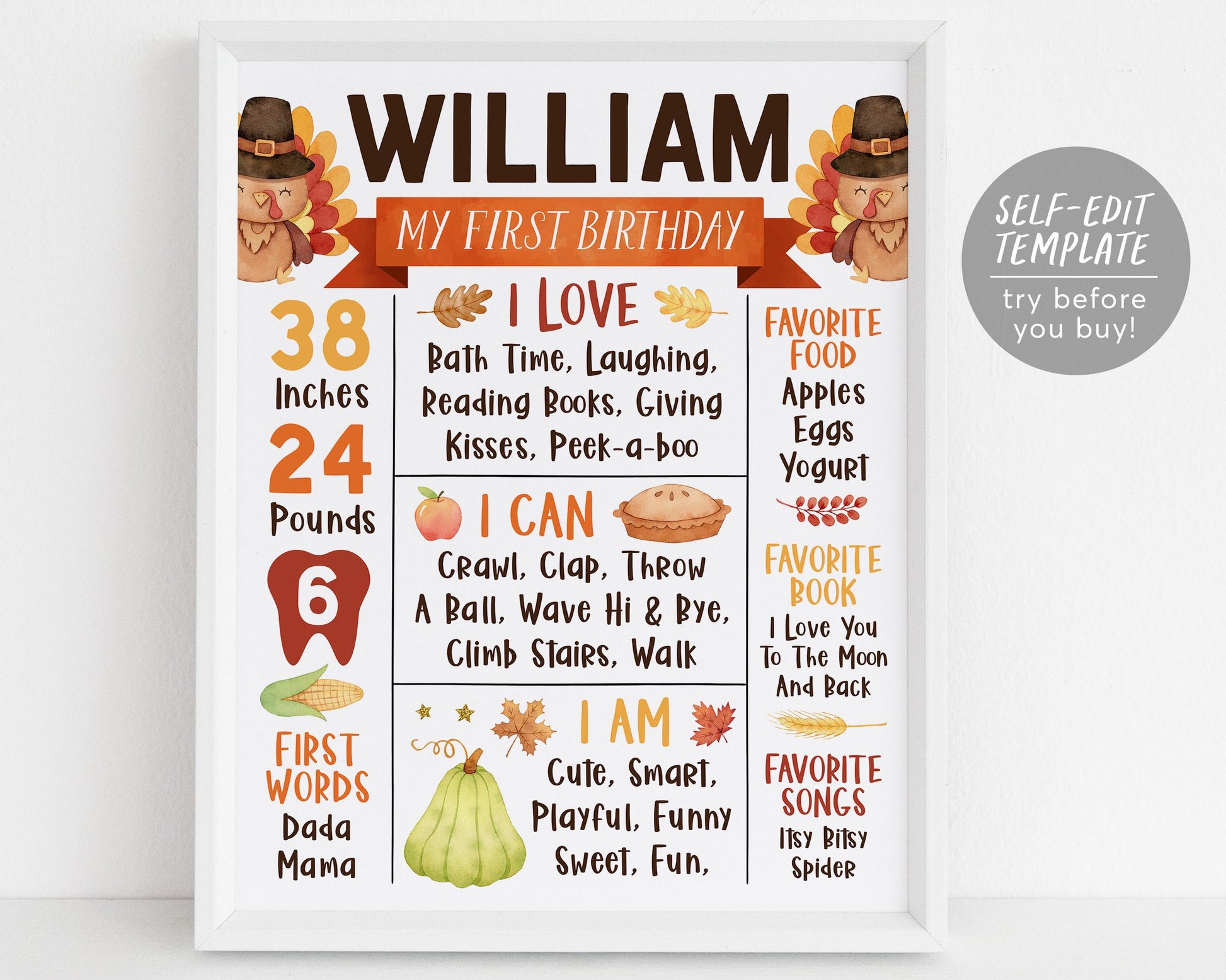 Our Little Turkey Milestone Sign Editable Template