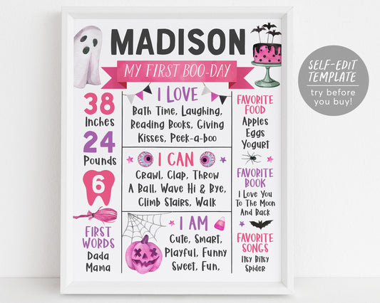 Halloween Birthday Milestone Sign Editable Template