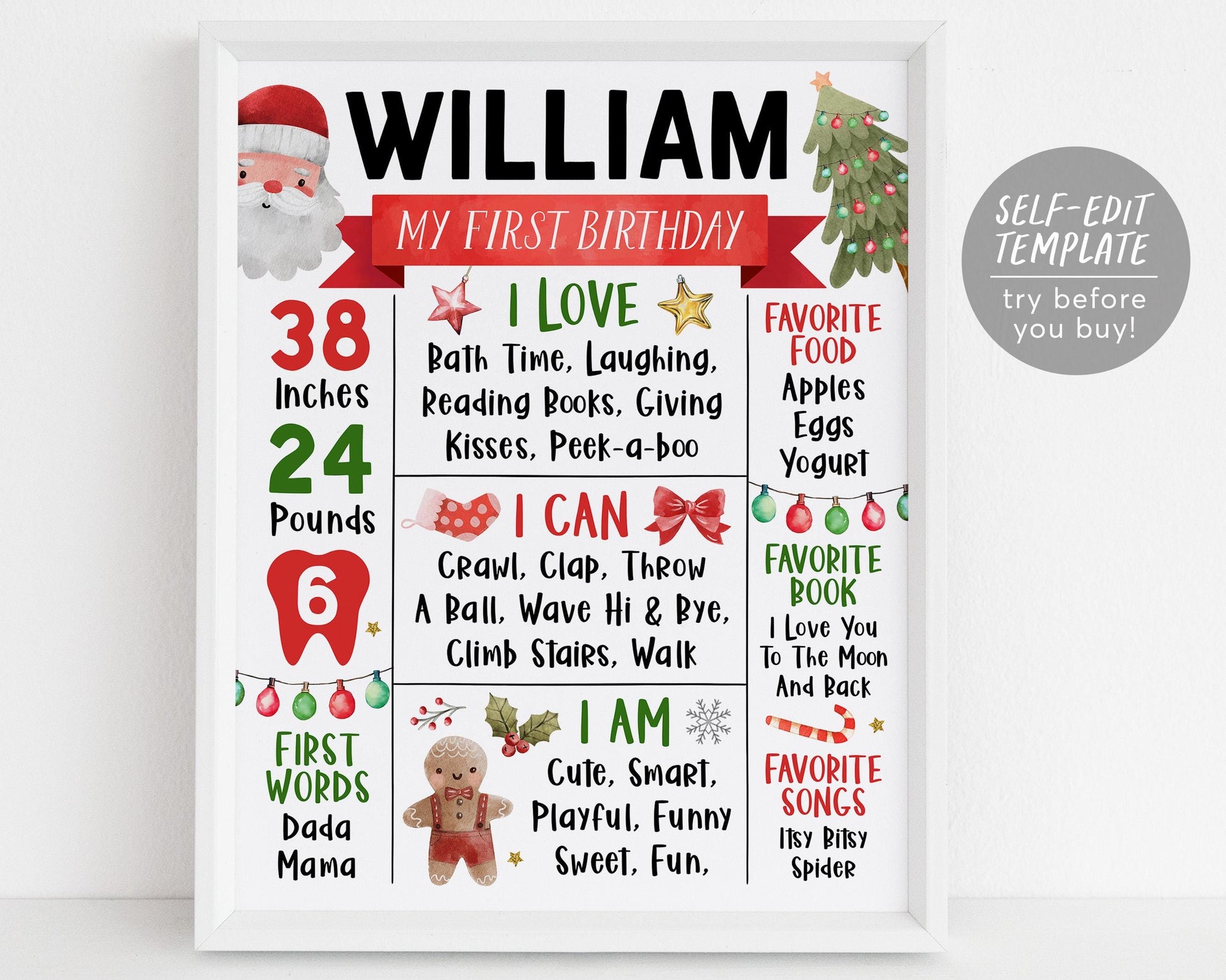 Christmas Birthday Milestone Sign Editable Template