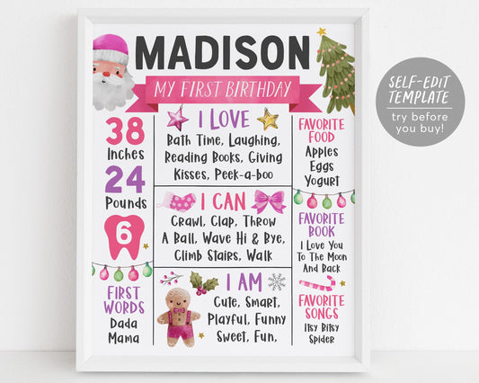 Christmas Birthday Milestone Sign Editable Template