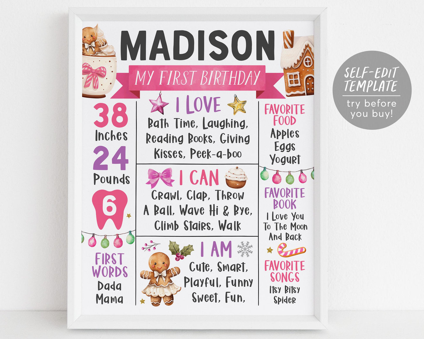 Gingerbread Birthday Milestone Sign Editable Template