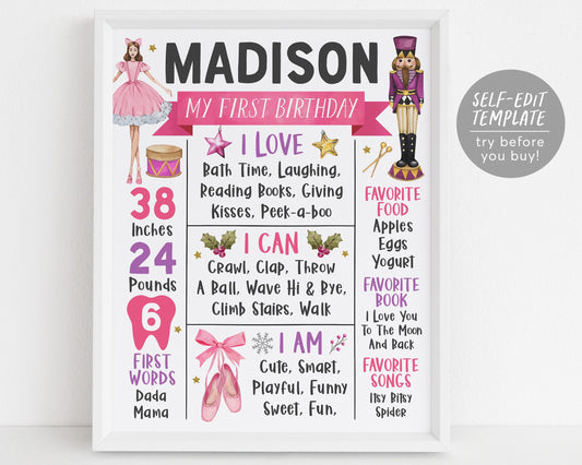 Nutcracker Birthday Milestone Sign Editable Template