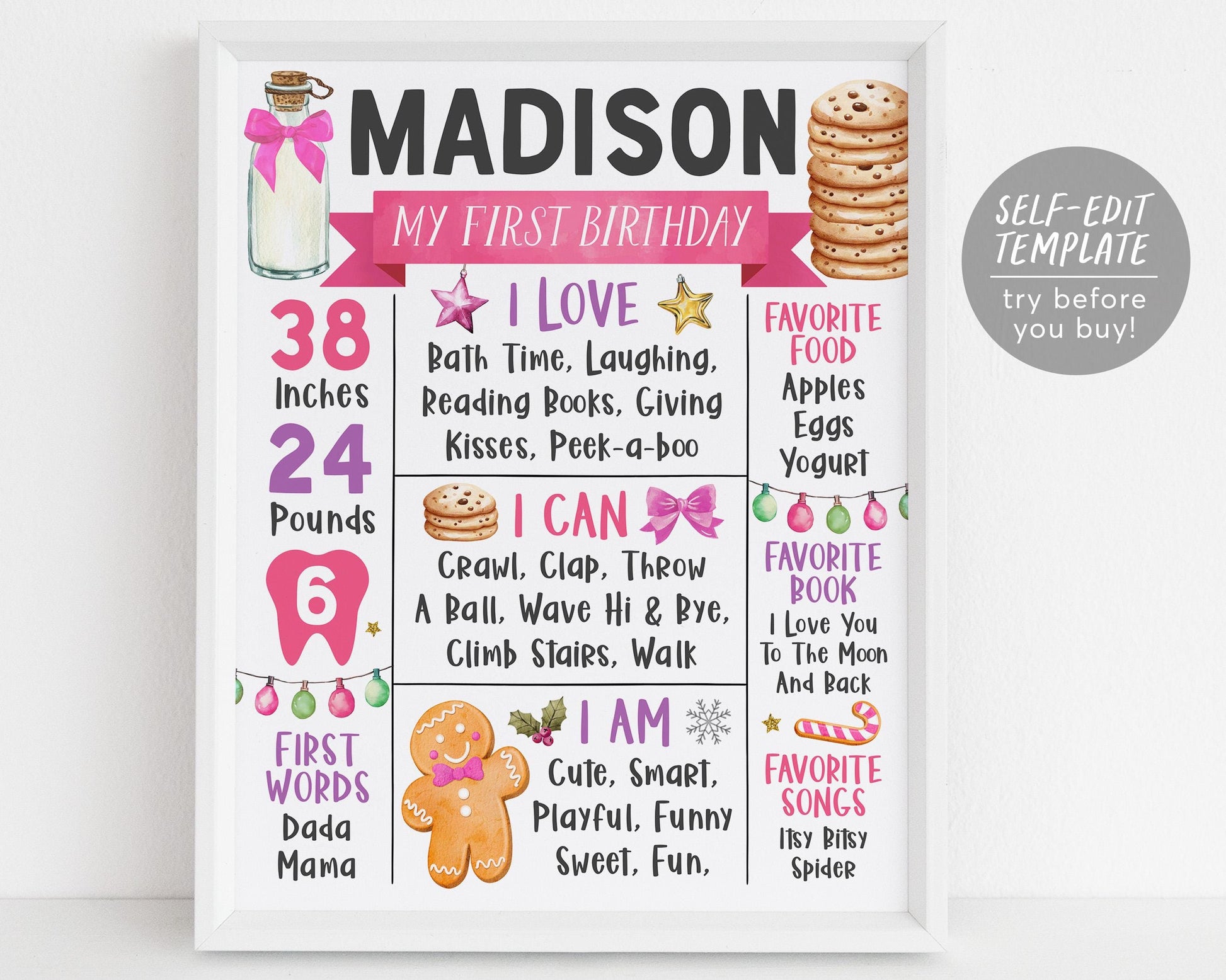 Milk and Cookies Birthday Milestone Sign Editable Template