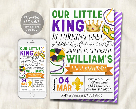 Mardi Gras Birthday Invitation Editable Template