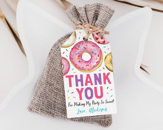 Donut Birthday Party Favor Tags Editable Template