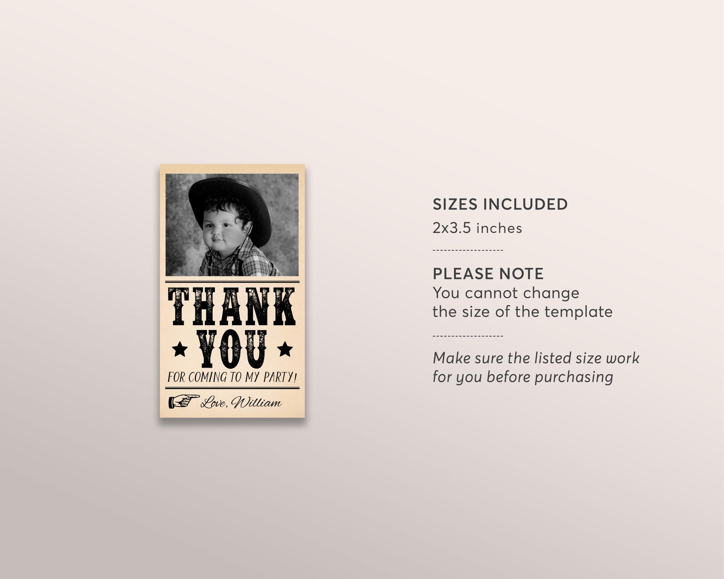 Wanted Birthday Party Favor Tags With Photo Editable Template, Cowboy Cowgirl Western Outlaw Thank You Treat Bag, Vintage Wild West Tag