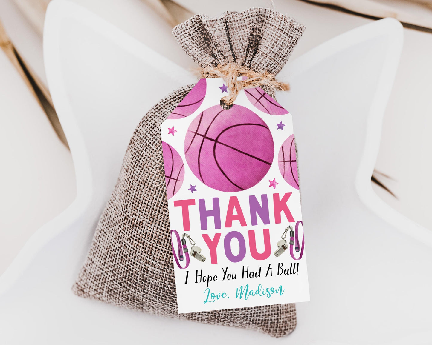 Basketball Birthday Party Favor Tags Editable Template