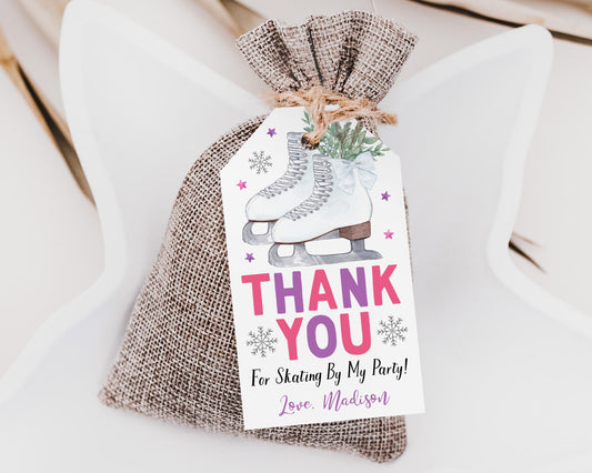 Ice Skating Birthday Party Favor Tags Editable Template