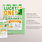 Lucky One First Birthday Invitation Editable Template, St Patrick's Day Shamrock 1st Birthday Party Invite Printable Evite, St Paddy's Day