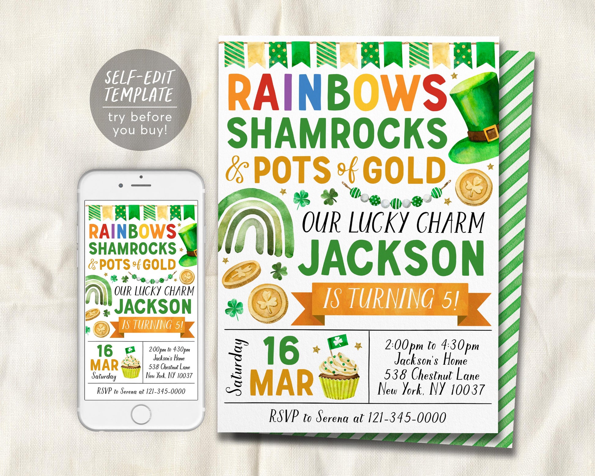 St Patrick&#39;s Day Birthday Invitation Editable Template