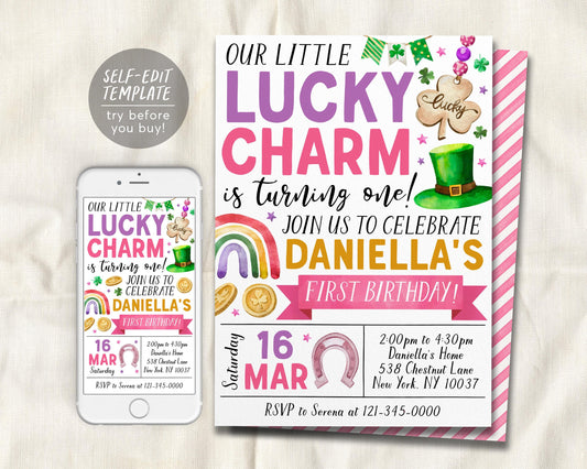 Lucky Charm Birthday Invitation Editable Template