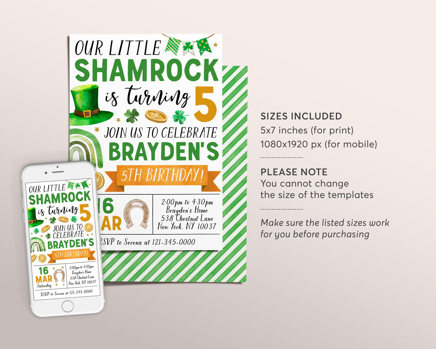 Shamrock Birthday Invitation Editable Template, St Patrick's Day Clover Birthday Party Invite Evite, Our Little Shamrock St Paddy's Day