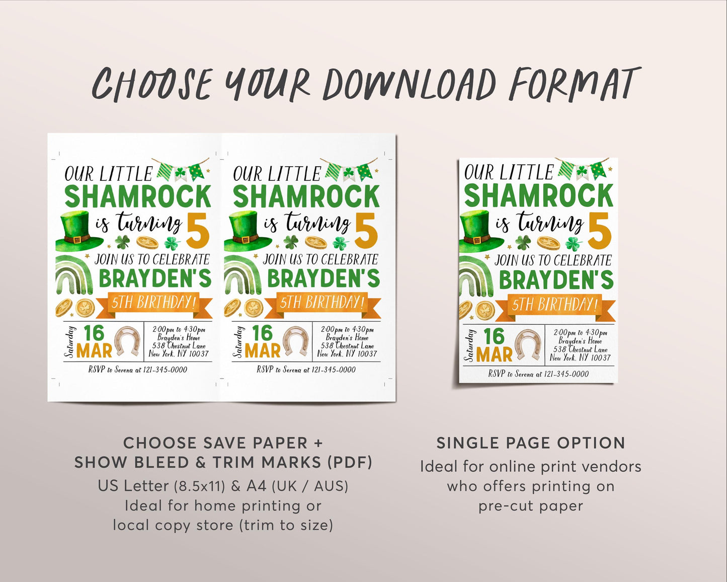 Shamrock Birthday Invitation Editable Template, St Patrick's Day Clover Birthday Party Invite Evite, Our Little Shamrock St Paddy's Day