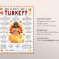 Thanksgiving Game Who Is Most Like The Turkey Printable, Fall Thanksgiving Office Party Icebreaker Group Game Activity For Kids And Adults