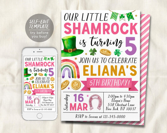 Shamrock Birthday Invitation Editable Template