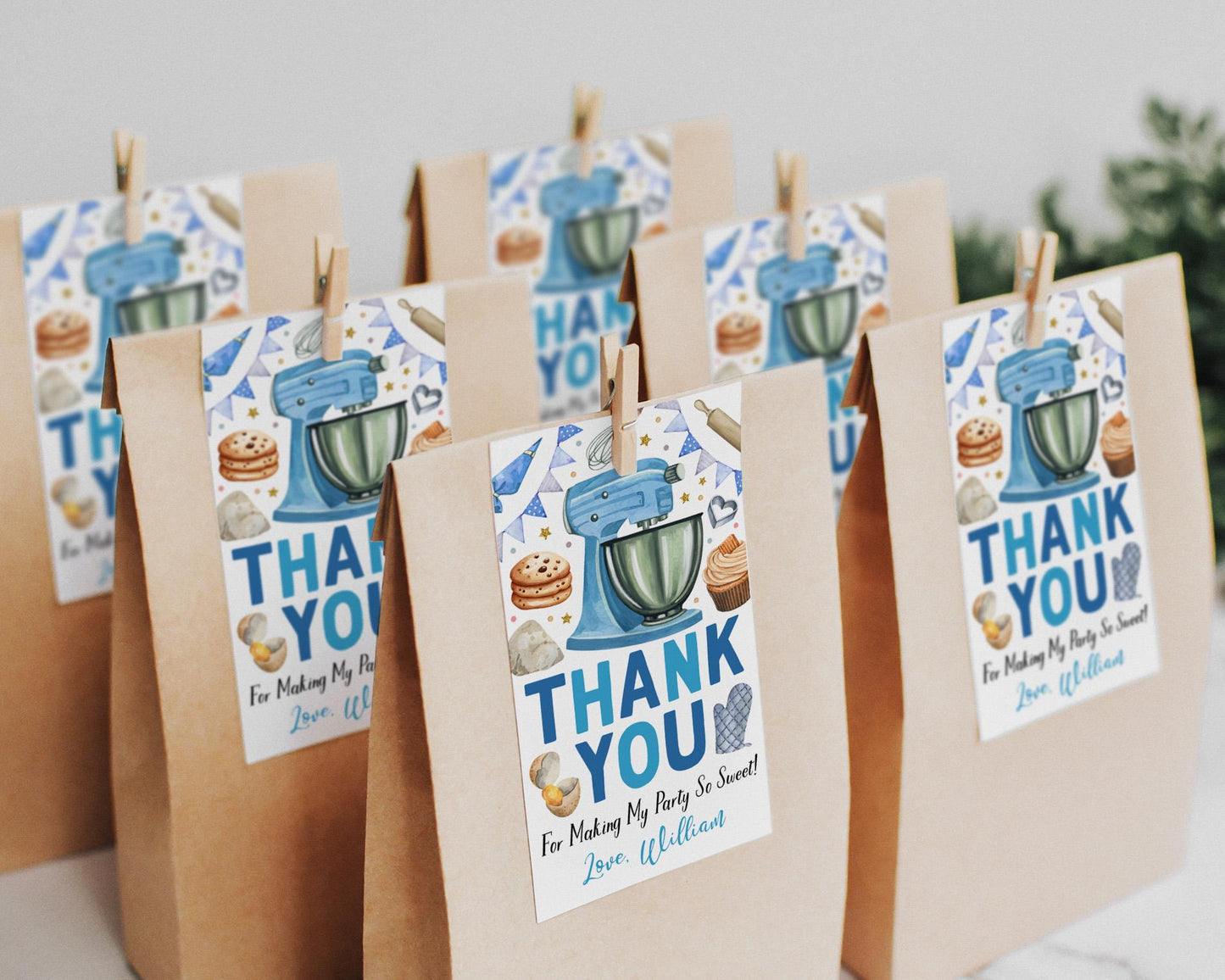 Baking Birthday Party Favor Tags Editable Template, Boy Chef Baking Party Thank You Treat Bag, Kids Preteen Cooking Party Gift Tag Cupcake
