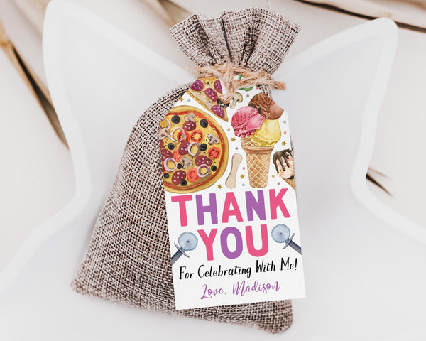 Pizza and Ice Cream Birthday Party Favor Tags Editable Template, Girl ...
