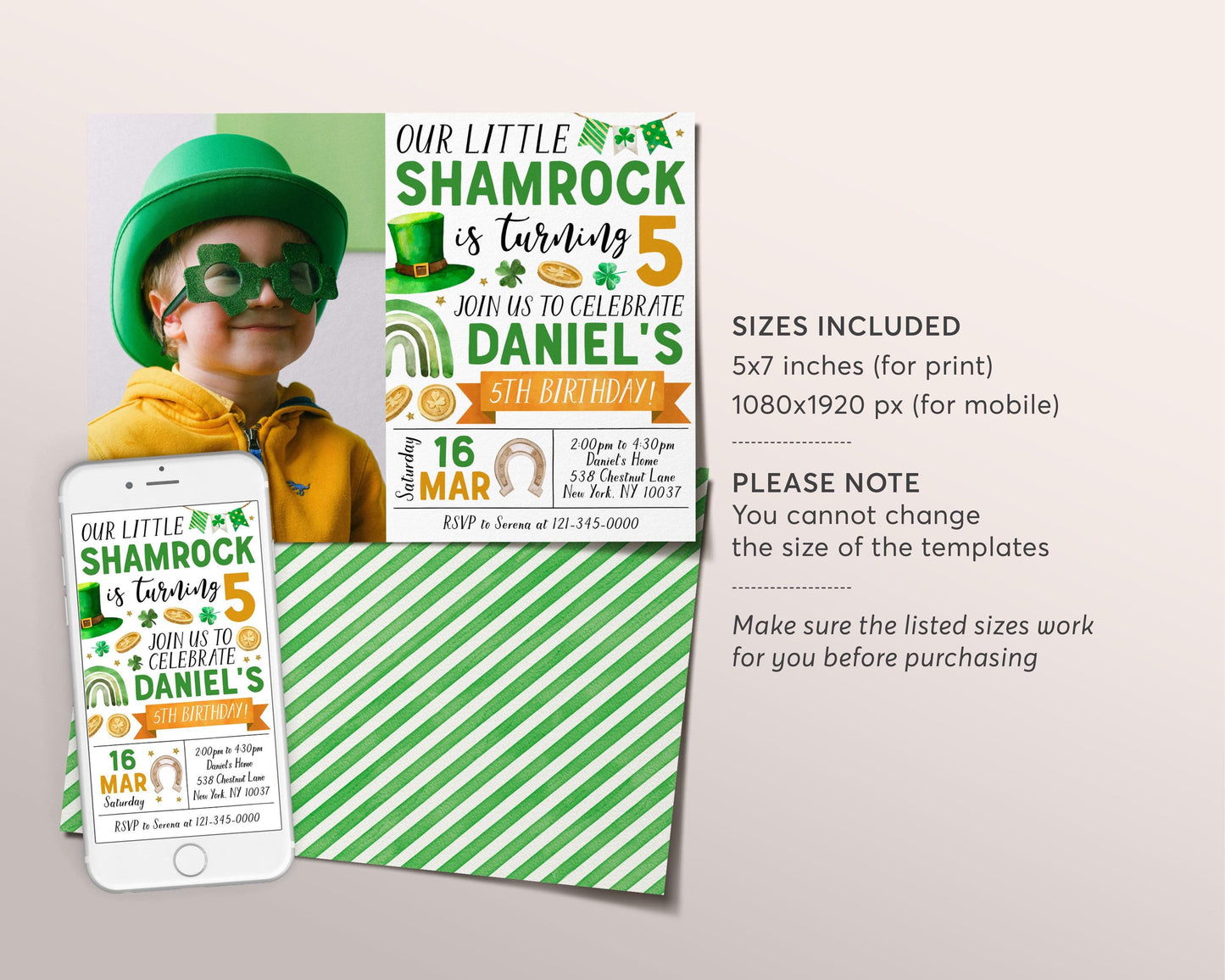 Shamrock Birthday Invitation With Photo Editable Template, St Patrick's Day Birthday Party Invite Evite, Our Little Shamrock St Paddy's Day