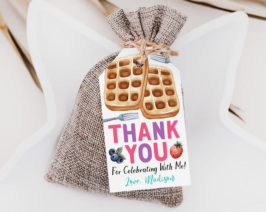 Waffles and Pajamas Birthday Party Favor Tags Editable Template