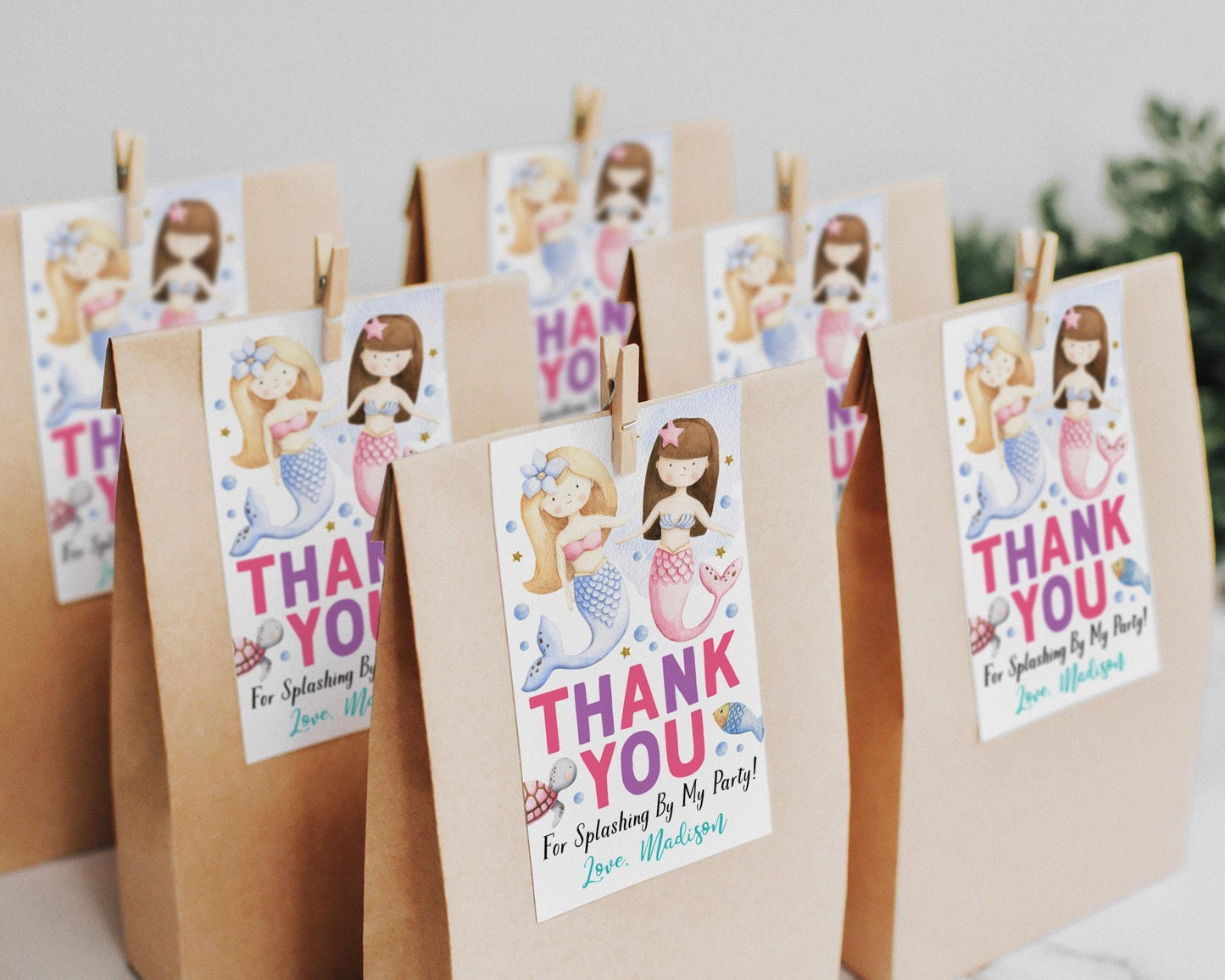 Mermaid Birthday Party Favor Tags Editable Template, Under The Sea Little Mermaid Party Thank You Treat Bag, Magical Underwater Goodie Bag