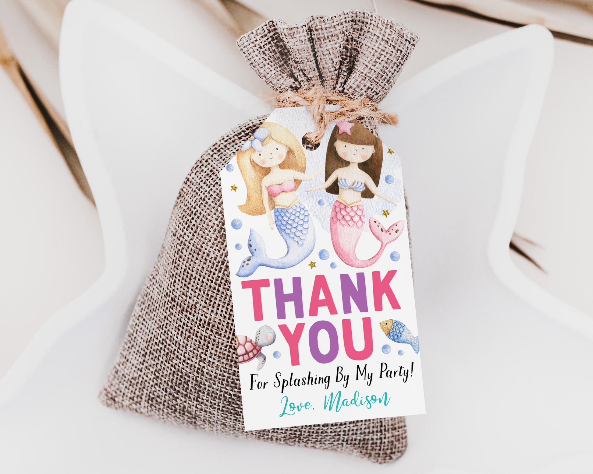 Mermaid Birthday Party Favor Tags Editable Template