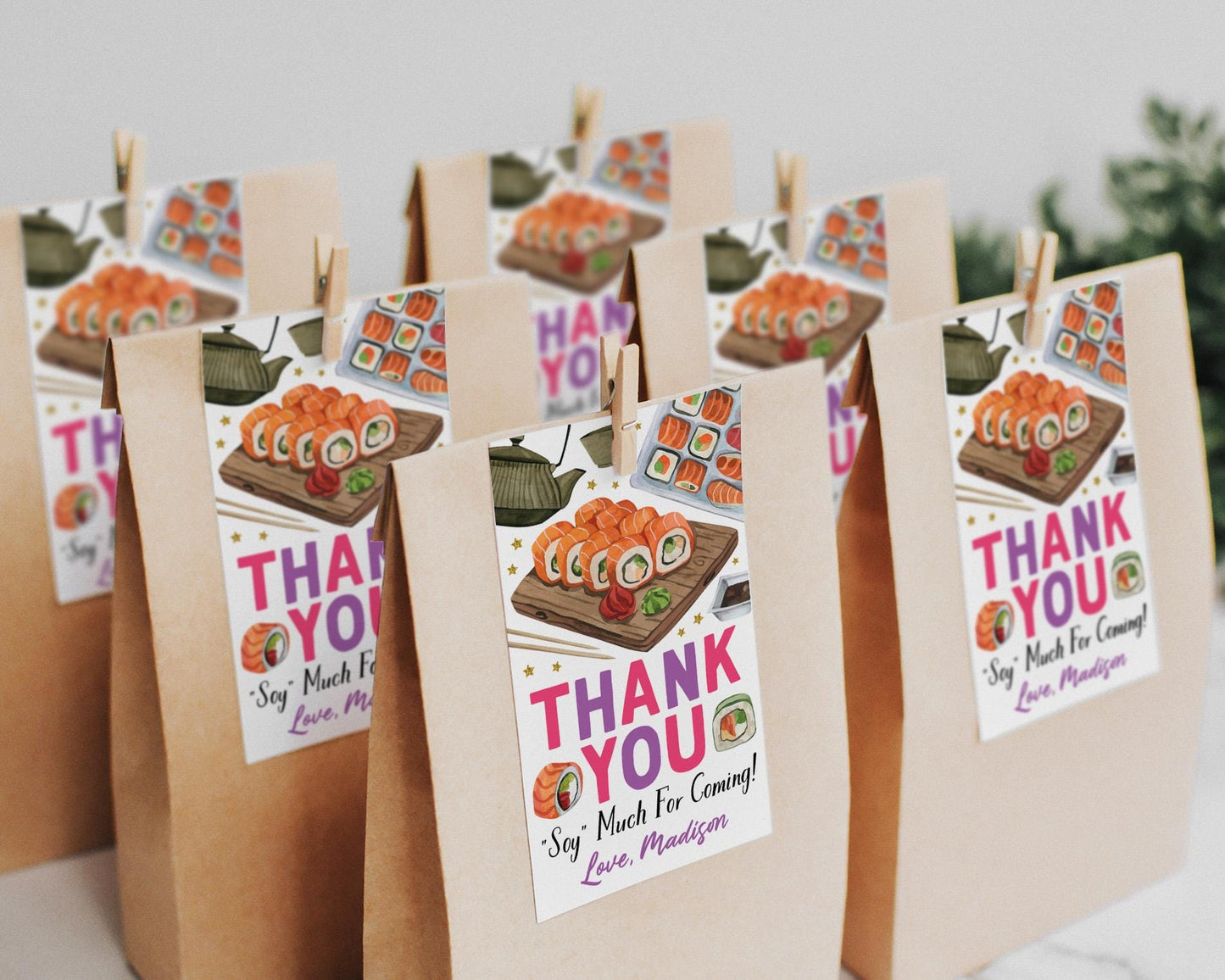 Sushi Birthday Party Favor Tags Editable Template, Japanese Birthday Dinner Thank You Soy Much Treat Bag, Let The Good Times Roll Gift Tags