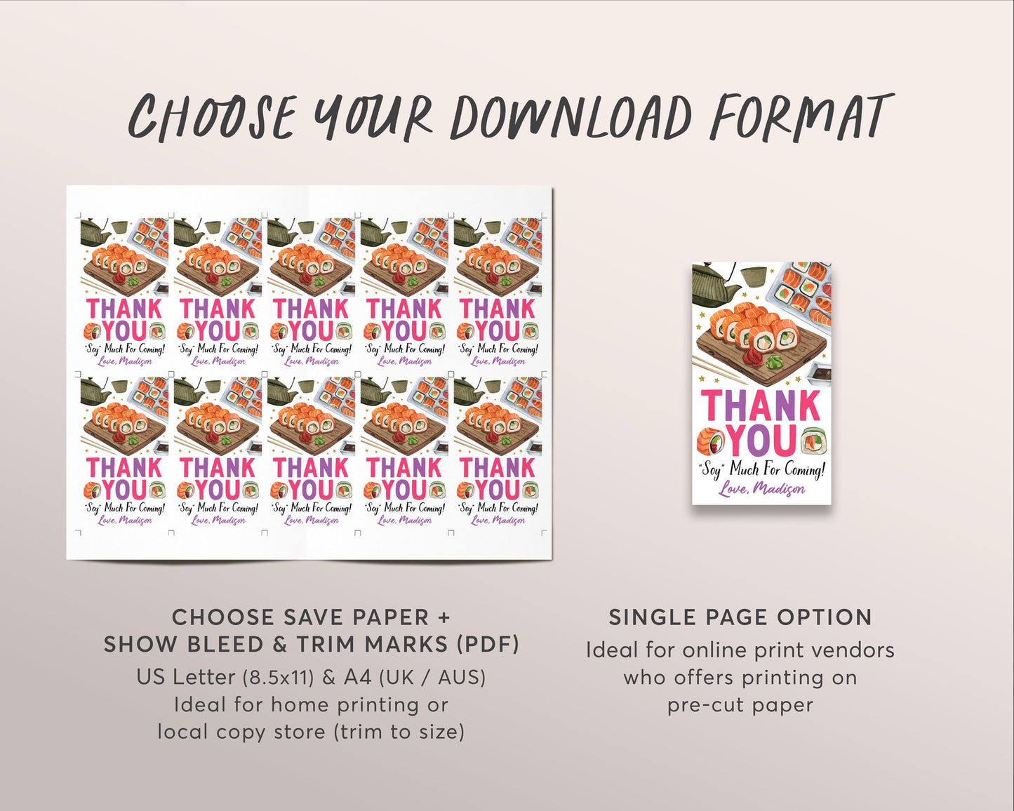 Sushi Birthday Party Favor Tags Editable Template, Japanese Birthday Dinner Thank You Soy Much Treat Bag, Let The Good Times Roll Gift Tags