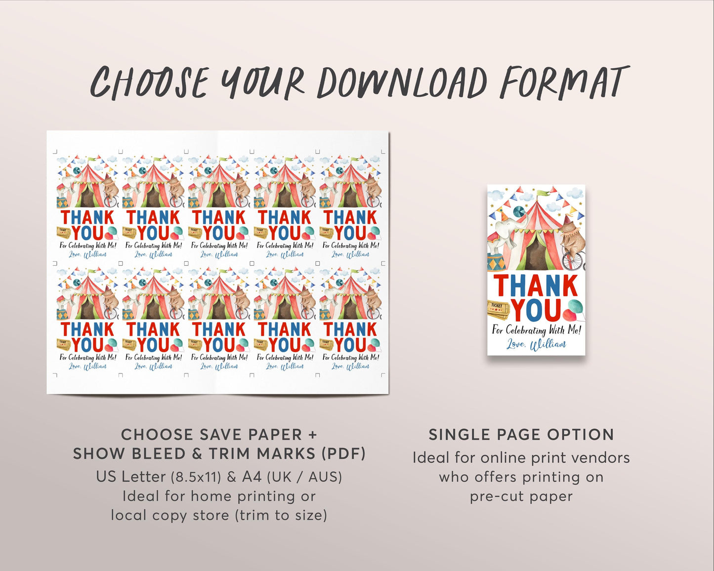 Circus Birthday Party Favor Tags Editable Template, Carnival Theme Thank You Treat Bag, Kids Come One Come All Gift Tags, Amusement Park