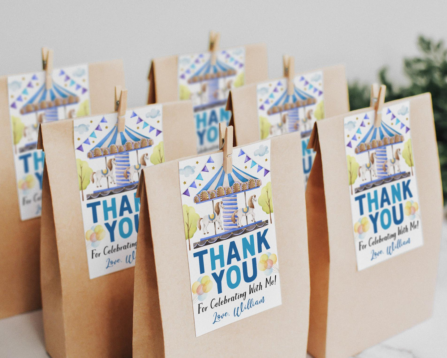 Carousel Birthday Party Favor Tags Editable Template, Merry Go Round Thank You Treat Bag, Magical Horse Theme Park Gift Tags Goodie Bag