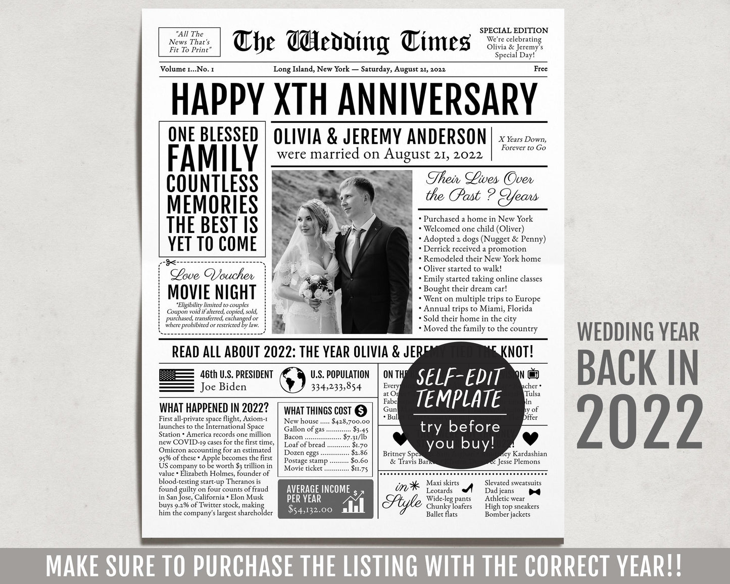 Back in 2022 2nd 3rd 4th Anniversary Gift Newspaper Editable Template