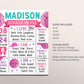 Basketball First Year Milestone Sign Editable Template, Girl Pink Rookie Of The Year First Birthday Decor Stats Poster, One Year Sports Sign