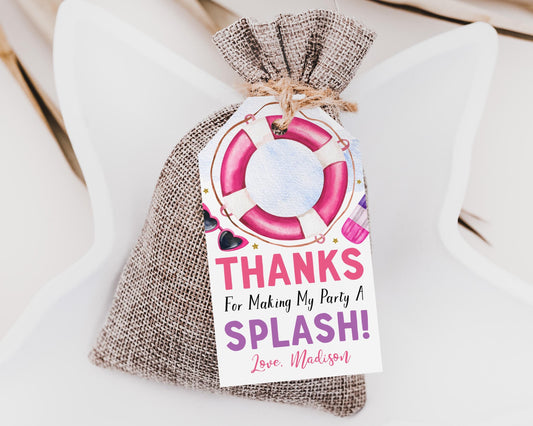 Pool Party Birthday Party Favor Tags Editable Template