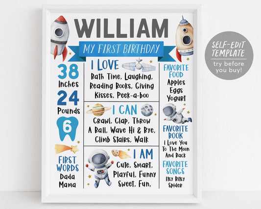 Outer Space First Year Milestone Sign Editable Template